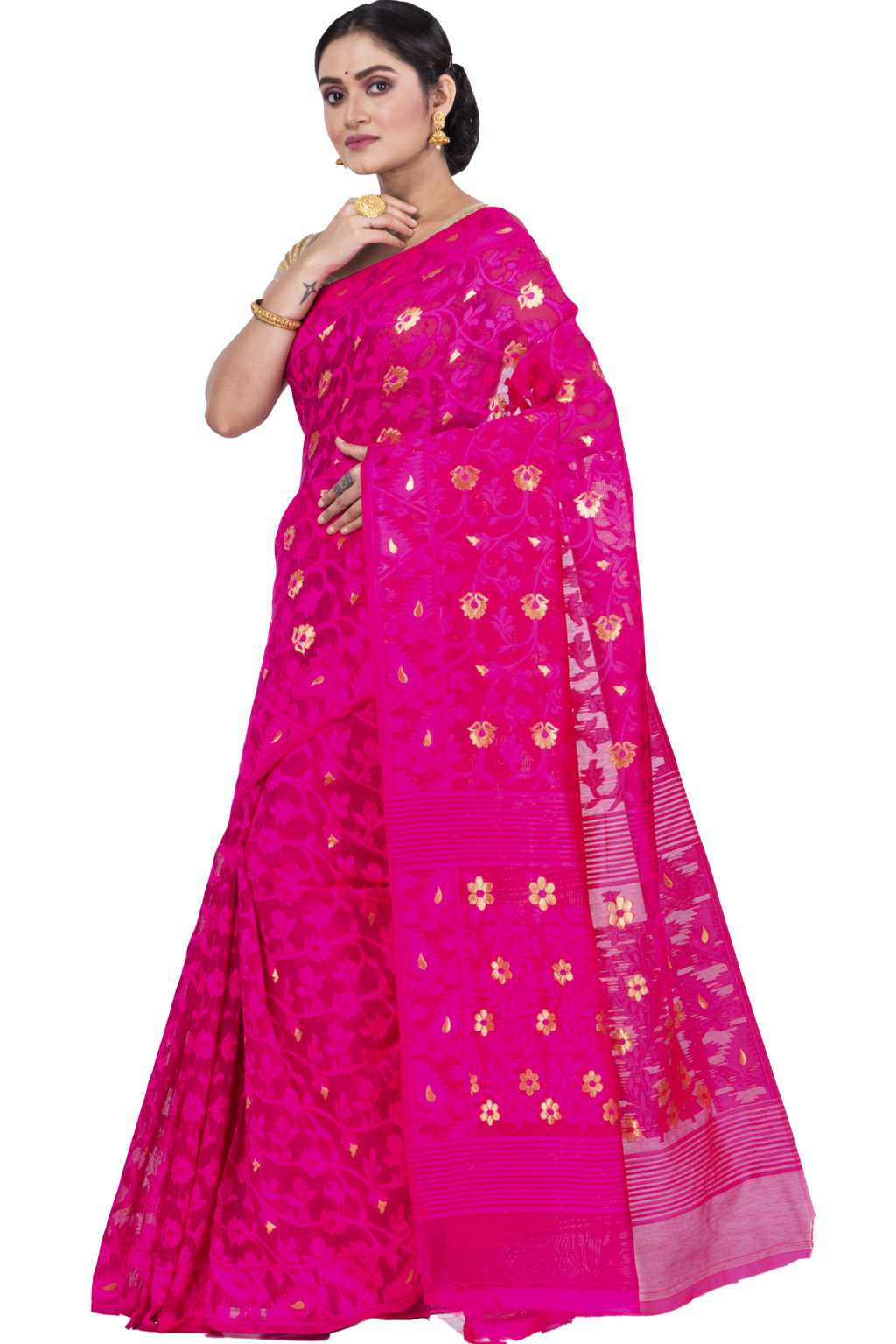 Pink Blended Cotton Kanak_Jmdni Jamdani Saree (687)